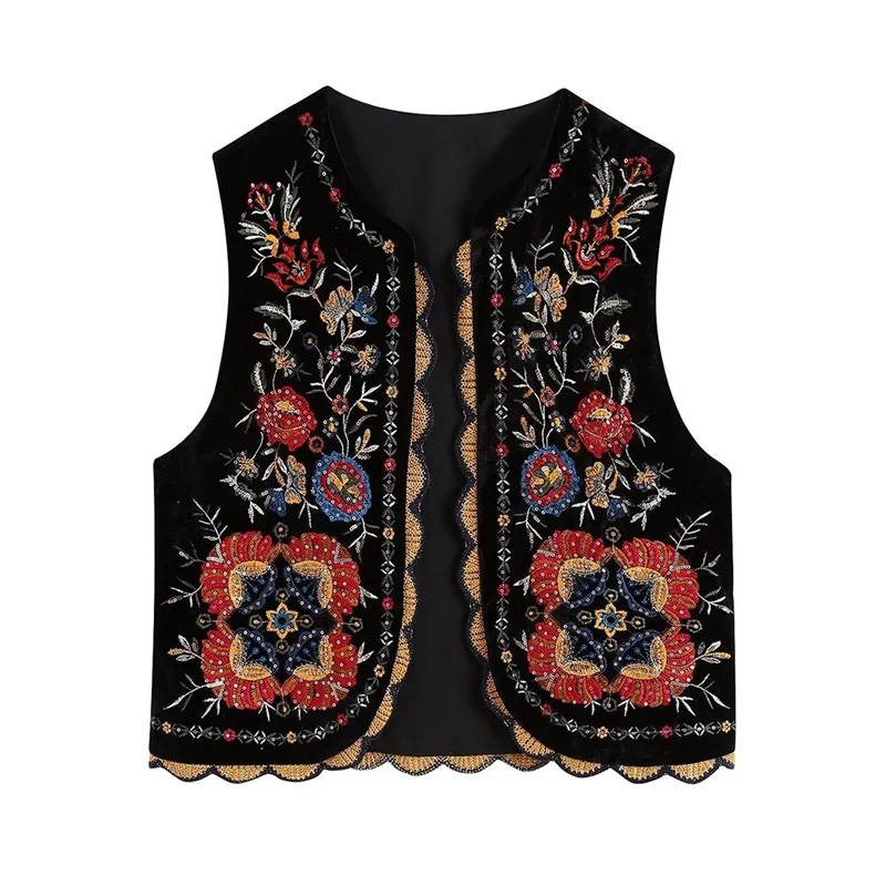 

Women Ethnic Style Vest, Sleeveless Open Front Embroidery Flower Outwear Gilet for Casual Streetwear Tanks Tops