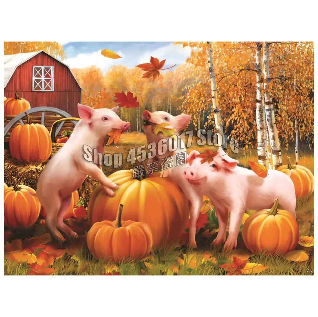 Pigs & Pumpkins Full 5D Diy Diamond Painting Cross Stitch Kit Mosaic Farm Fall Diamond Embroidery Home Decor Halloween Art Gifts