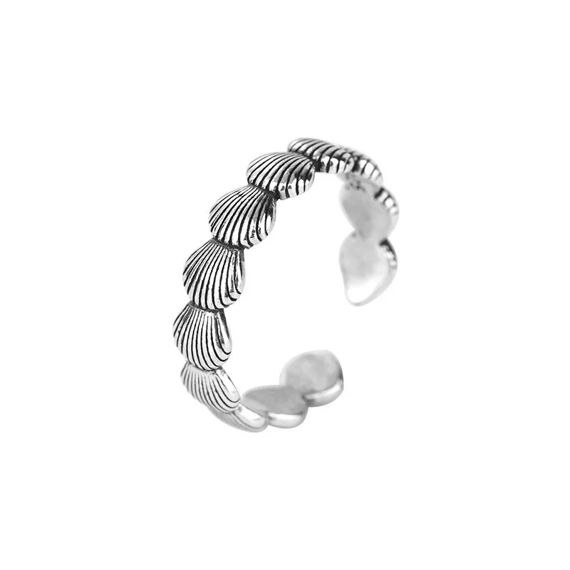 Women's Creative Shell 925 Sterling Silver Opening Ring, Retro