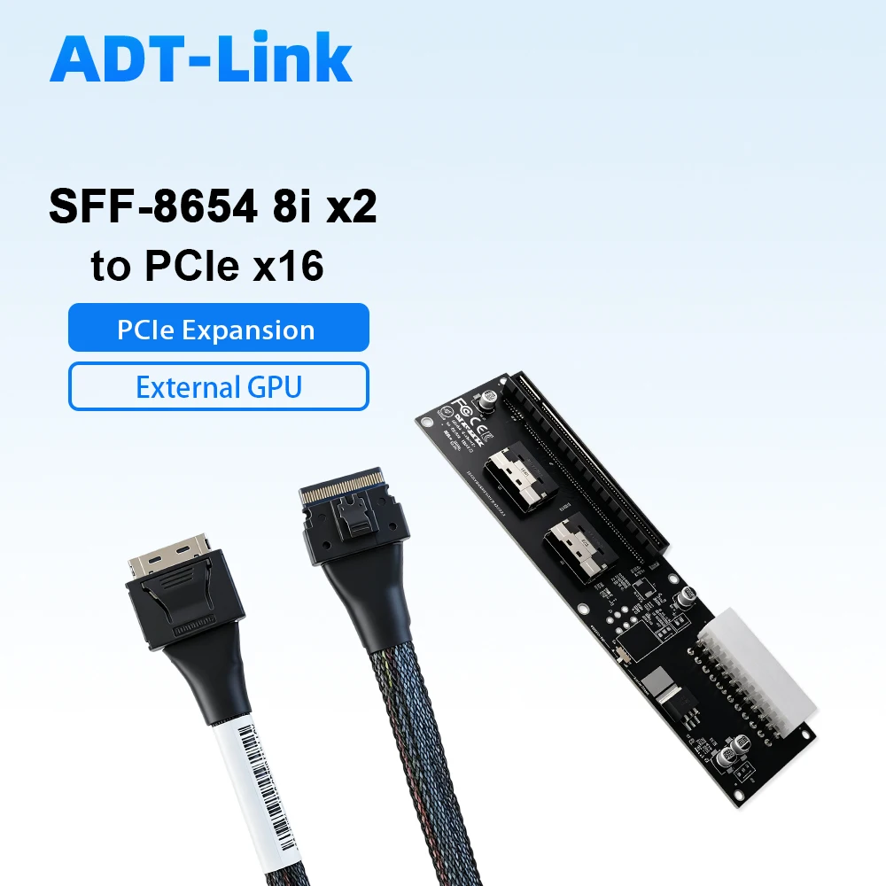 

SFF-8654 8i x2 to PCIe x16 Riser Card External Graphics Card Expansion Adapter / SFF 8654 Cross Cable 50CM for External GPU eGPU