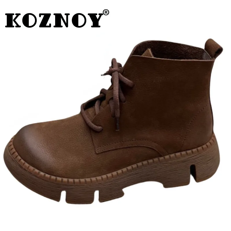 Koznoy 4.5cm Retro zamszowe bydlęce z prawdziwej skóry na podeszwie damskie wiosenne botki brytyjskie jesienne mokasyny gumowe buty