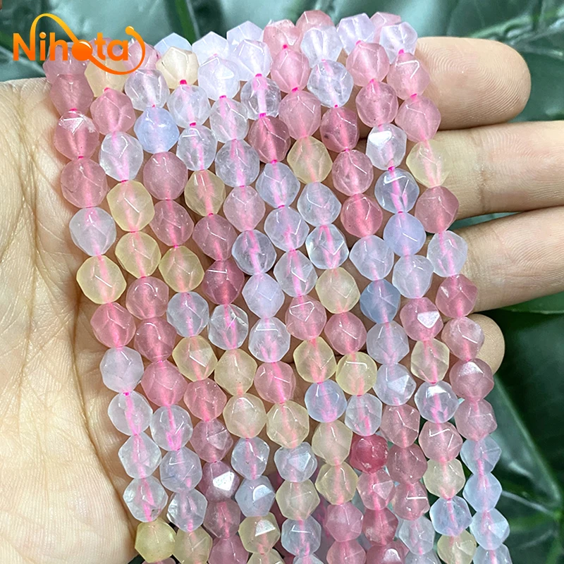 Natural Faceted Morganite Stone Beads Smooth Spacer Loose Beads for Jewelry Making DIY Women\'s Bracelet Necklace 15\