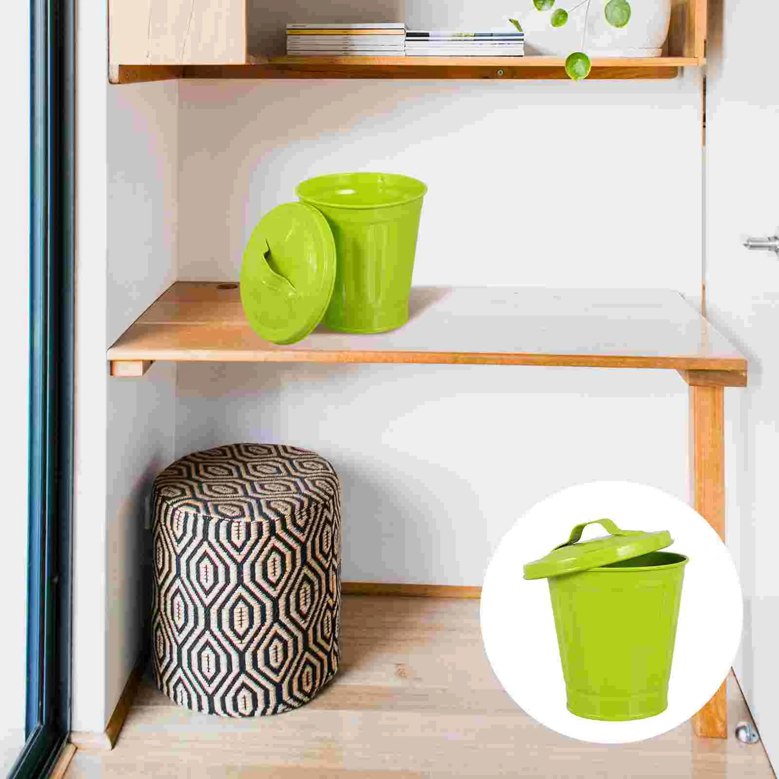 Mini Desktop Waste Containers With Lid Small Waste Storage Bin Creative Iron Garbage Can Trash Can For Flower Pot With Lid Waste