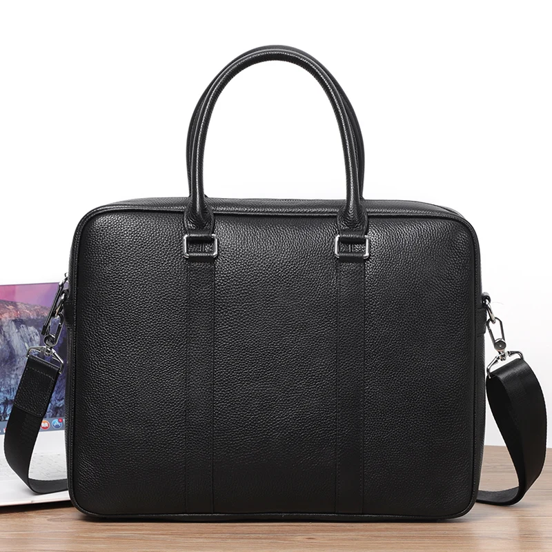 Large Men Bags Cow Leather Business office Men\'s Briefcase Brand Leather Handbag male Computer Laptop bag Black Tote Casual 2023