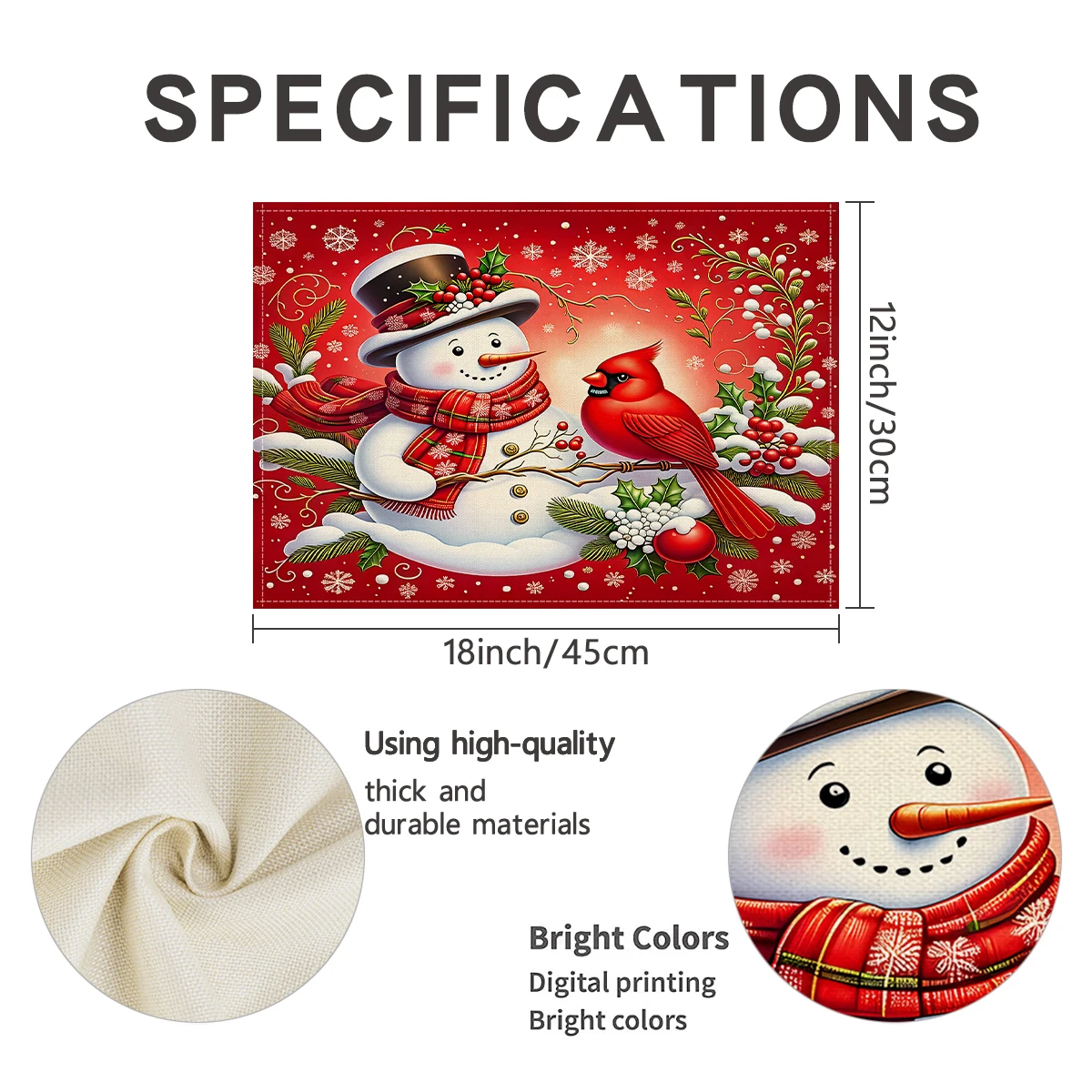 1/4/6pcs Christmas placemat 12x18 inches, vintage Christmas tree Santa Claus snowman print decoration insulated placemat