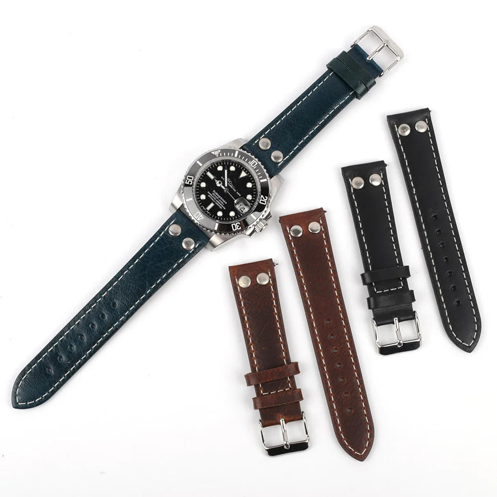 Vintage Genuine Leather Watchbands Rivet Leather Watch Strap 18mm 20mm 22mm Men Women Bracelet Wristband Cowhide Watch Band