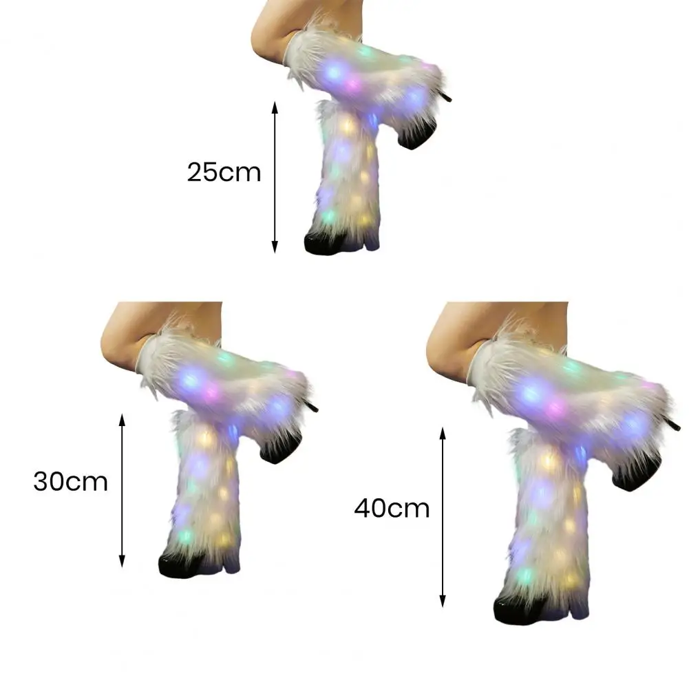 Imitation Fur Leg Warmers For Women Neon Rave Led Fluffy 80s Sexy Furry Light Up Leggings Girls Boot Calf Covers Christmas Costu