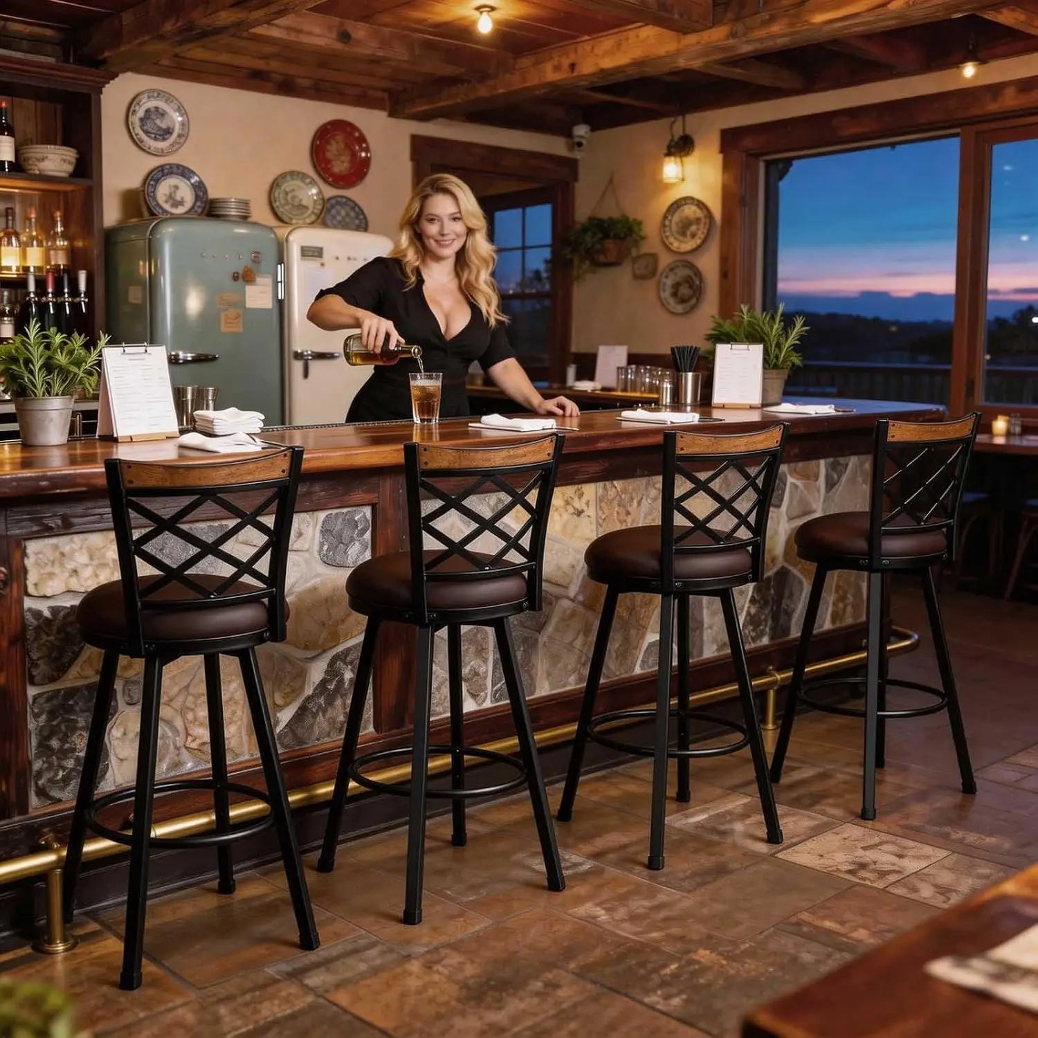 Set of 4 Swivel Bar Stools with Backs, 2-in-1 Adjustable 25