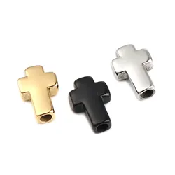 1PC 304 Stainless Steel Religious Cross Bead For Jewelry Making Gold Color Bead Diy Necklace Bracelet Findings 14x10mm 2.7mmHole