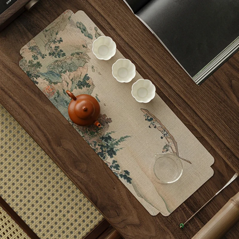 Double-Sided Retro Tea Mat Waterproof Zen Tea Towel Single Person Tea Ceremony Cloth Traditional Tea Table Mat