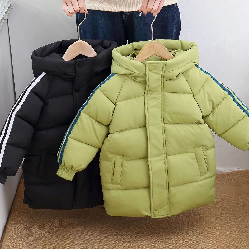 3-10 old Children's cotton jacket winter new plush and thickened down jacket men's and women's medium length hooded warm jacket