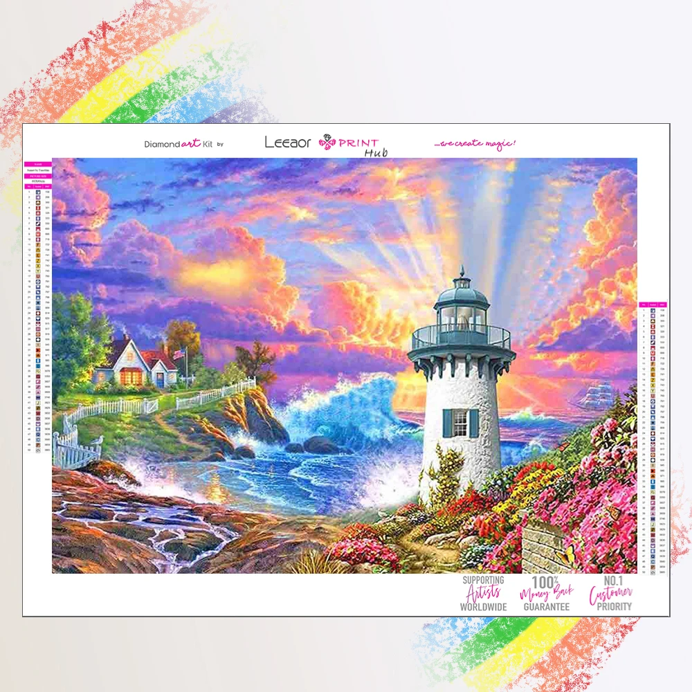 Cartoon Landscape Diamond Painting Sea Lighthouse Mosaic Embroidery Cross Stitch Kits Colorful Art Home Decor Hanging Paintings