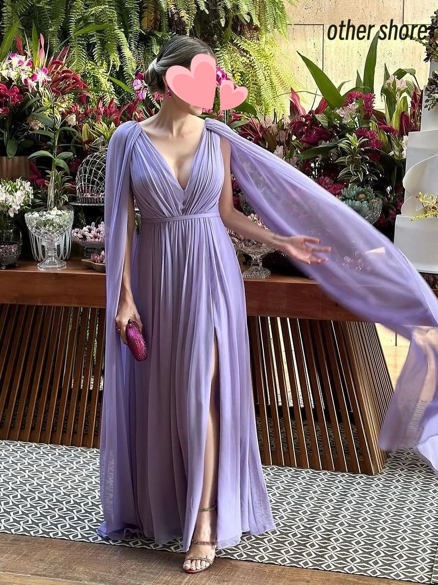 

Other Shore Elegant Vintage Simple Sweet Purple Ruffle V-Neck Customize Formal Occasion Prom Dress Evening Party Gowns