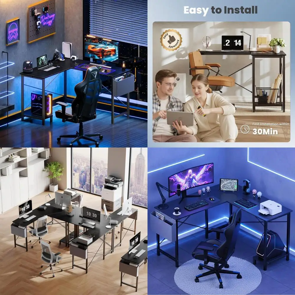 

Игровой стол L-образной формы 50 дюймов, компьютерный стол для геймеров или рабочий стол для спальни, письменный стол для учебы и работы с металлическим каркасом и деревянной столешницей