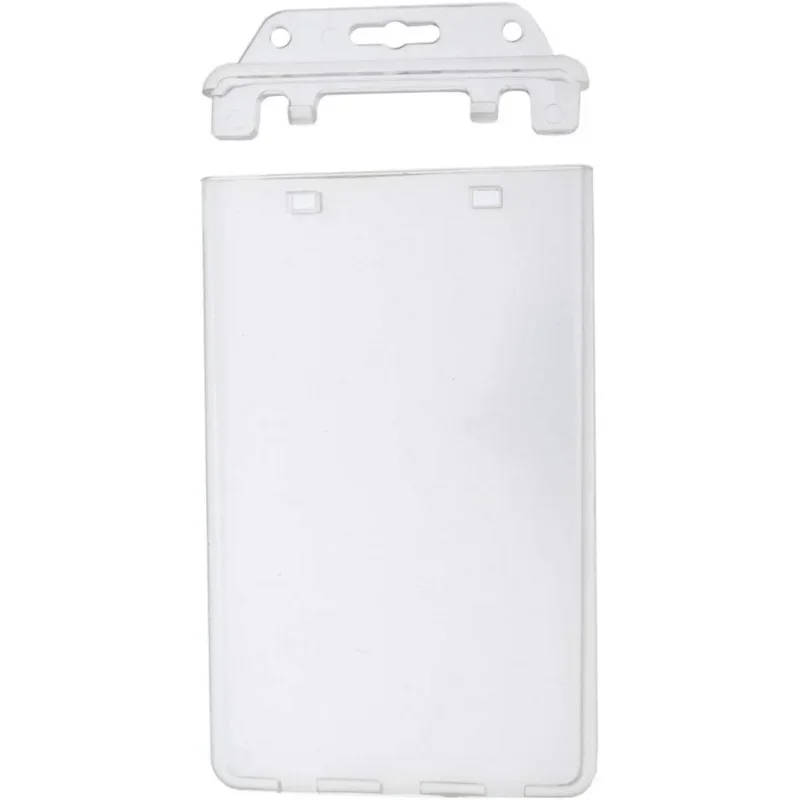 Bulk 50 - Permanent Locking Hard Plastic Badge Holder - Vertical Clear Heavy Duty Secure Holder One or Two I'd Car