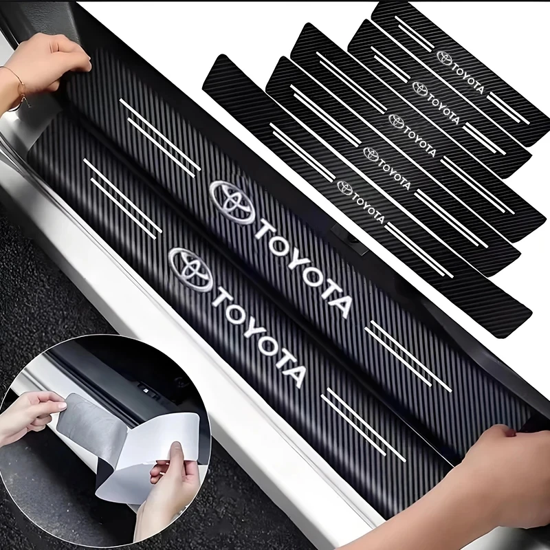 Adesivos de fibra de carbono para proteção da soleira da porta do carro para Toyota RAV4 Corolla Camry Frontier Supra C-HR Hilux Tacoma Prado