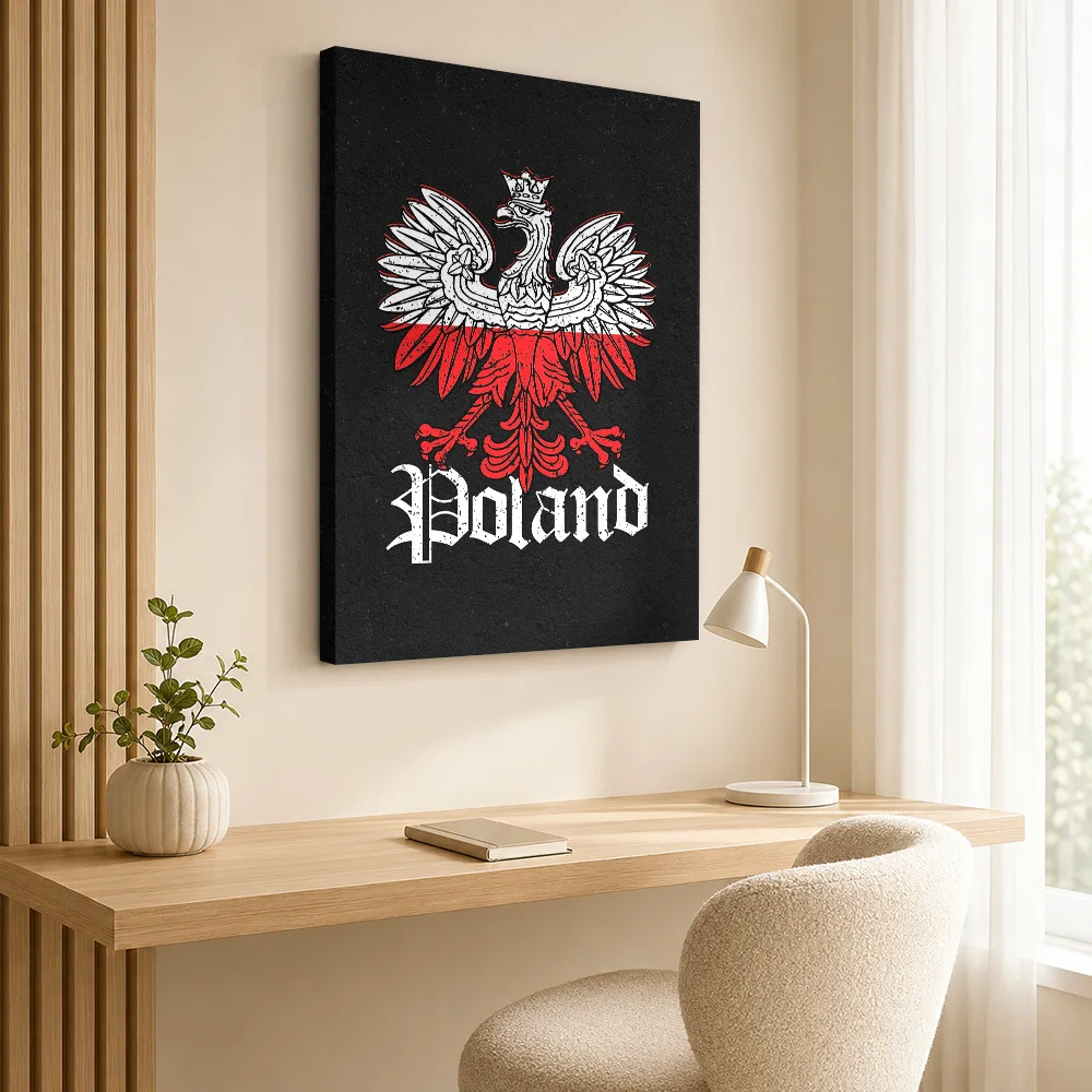 Poland Flag Eagle Emblem Wood Framed Canvas Poster Customized Photo Patriotic Heraldic Graphic Wall Art For Study Birthday Gift