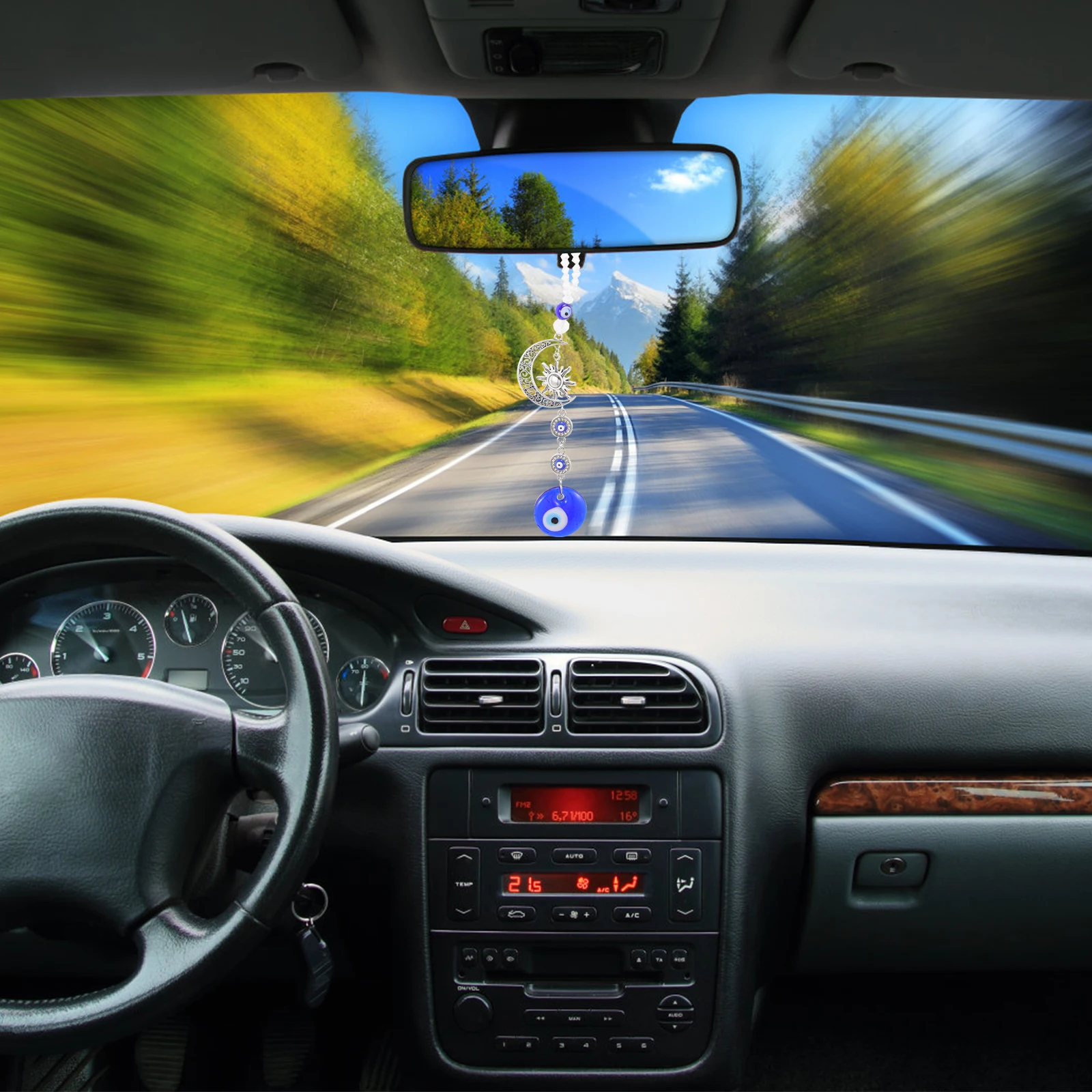 

Car Accessories Hanging Ornament Evil Eye Decor Rearview Alloy Mirror Charm Pendant Interior