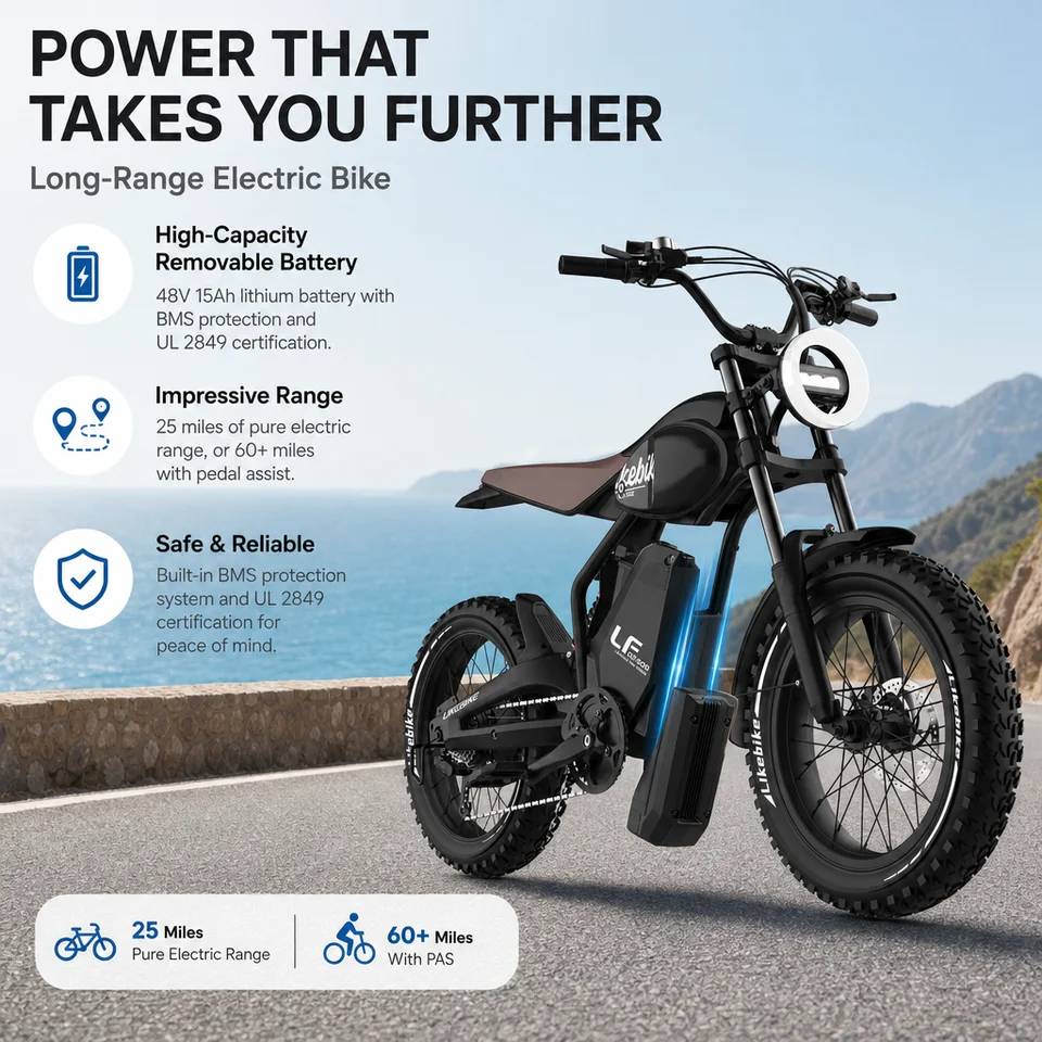 1500W Electric Bike 28MPH 48V 15Ah 20" Fat Tire E-Bike Full Suspension Dual Disc Brakes Retro Off-Road Adult Electric Bicycle image 9