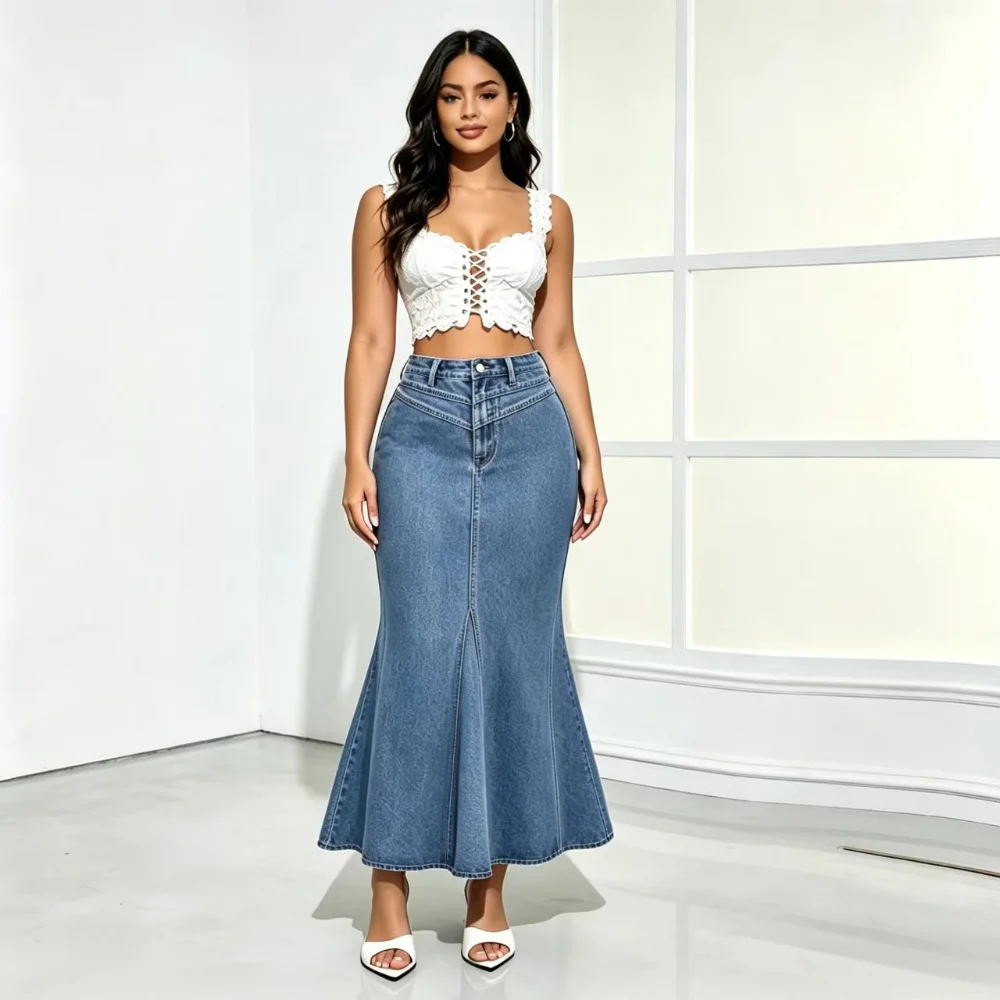 Women's New Fashion Joker High Waist Denim Skirt Joker Style Everyday Casual Denim Skirt. view 5
