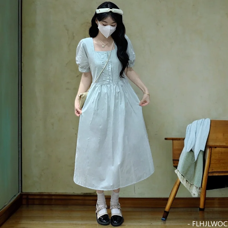 Vestidos lindos con cuello cuadrado Japón niñas mujeres verano manga corta dulce volantes vestido camisero con botones rosas