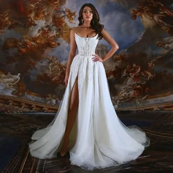 Pretty Appliques Beaded Mesh Wedding Dress Sexy Strapless Lace Floral A Line Bridal Dresses Puffy Tulle Long Bridal Party Gowns