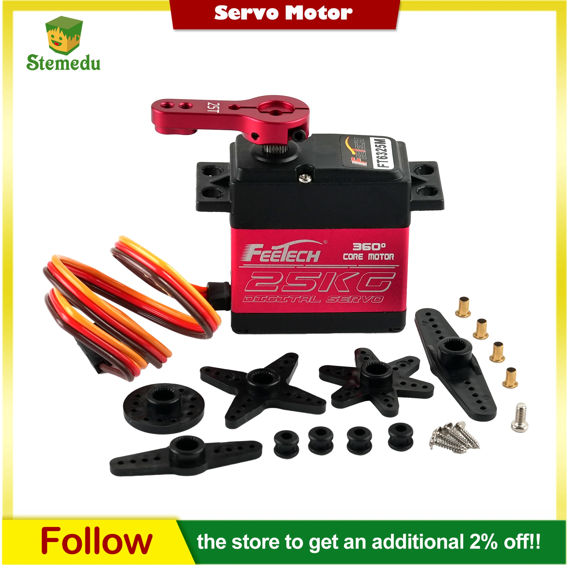 Feetech FT6325M 7.4V 25KG Motore centrale da 360 gradi Servo digitale Metal Gear Baja Digital Servo 25T Braccio per 1/8 1/10 RC Car