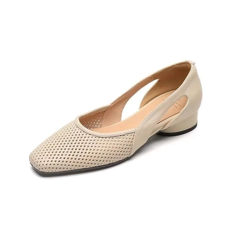 Zapatos Planos de Punta Cuadrada y Tacón Bajo para Mujer Primavera Verano - Estilo Francés Vintage con Suela Suave, Zapatos Casuales para Oficina y Commuter