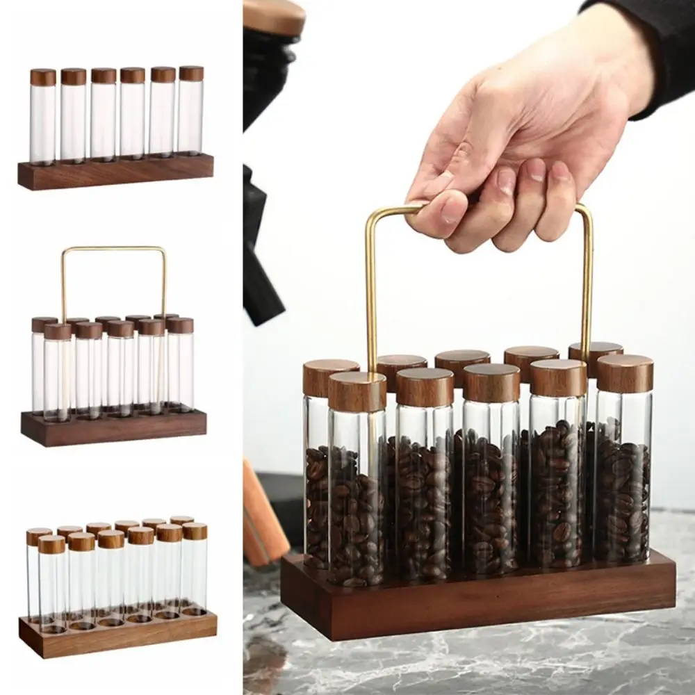 

Creative Glass Test Tube Display Stand Wood Base Save Space Tea Storage Jar Kitchen Supplies with Lid Spice Organizer Jars