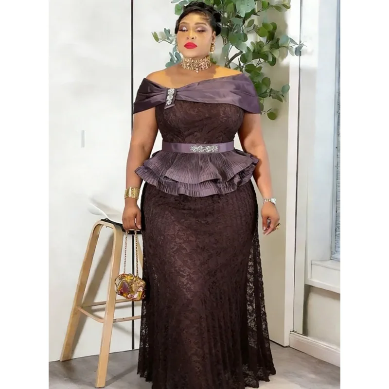 

2026 African Party Dresses for Women Sequin Lace African Outfits for Ladies Maxi Long Dress Elegant Turkey Wedding Evening Gown