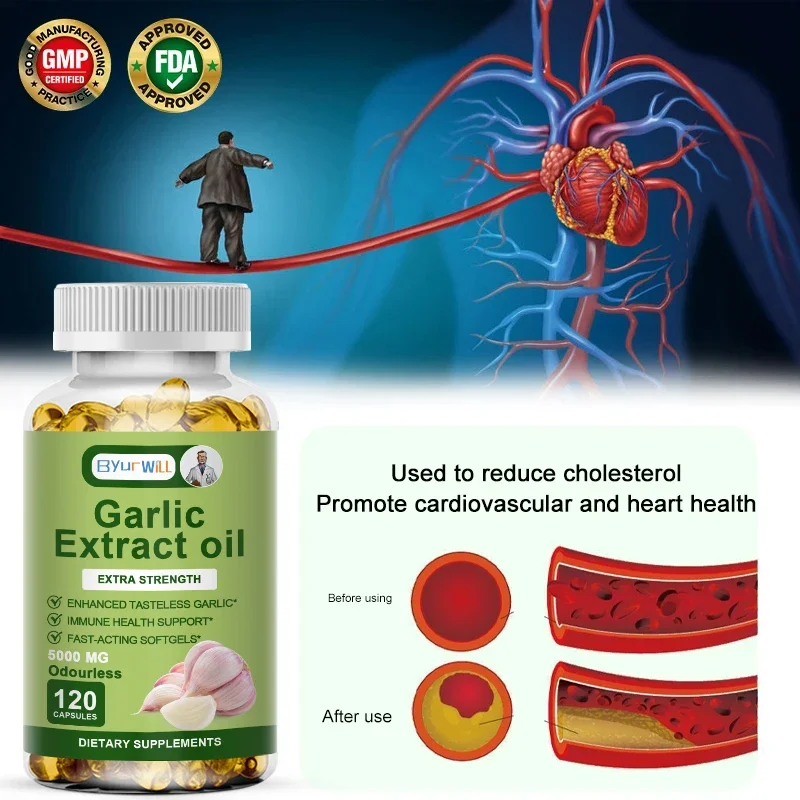 SuperFood Garlic Oil Extract Capsules, Immune and Cardiovascular Support Increase Glutathione Level Cellular Detox