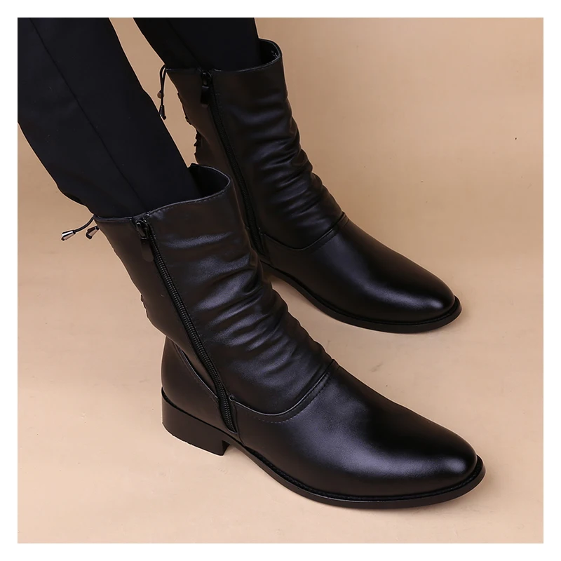 

Мужские повседневные высокие мотоциклетные ботинки для вечеринок и банкетов, черные модные туфли из мягкой кожи, ковбойские осенне-зимние ботинки, длинные botas masculinas