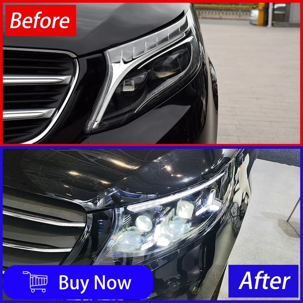 

Для Benz Vito W447 Metris V-Class 2016-2023 автоматические фары в сборе, обновление, новый стиль, эффект запуска, аксессуары для линз проектора