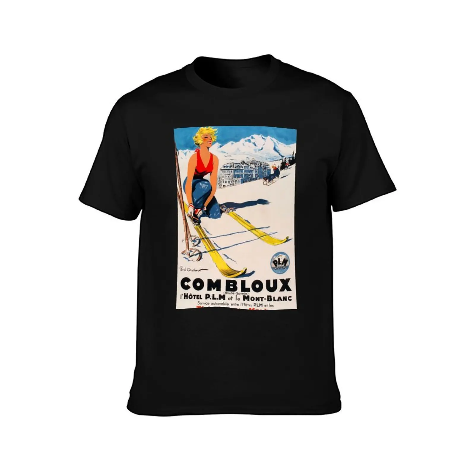 retro combloux teleski lhotel plm et le mont blanc vintage reclame T-Shirt Casual Loose Fit Short Sleeve T-Shirt