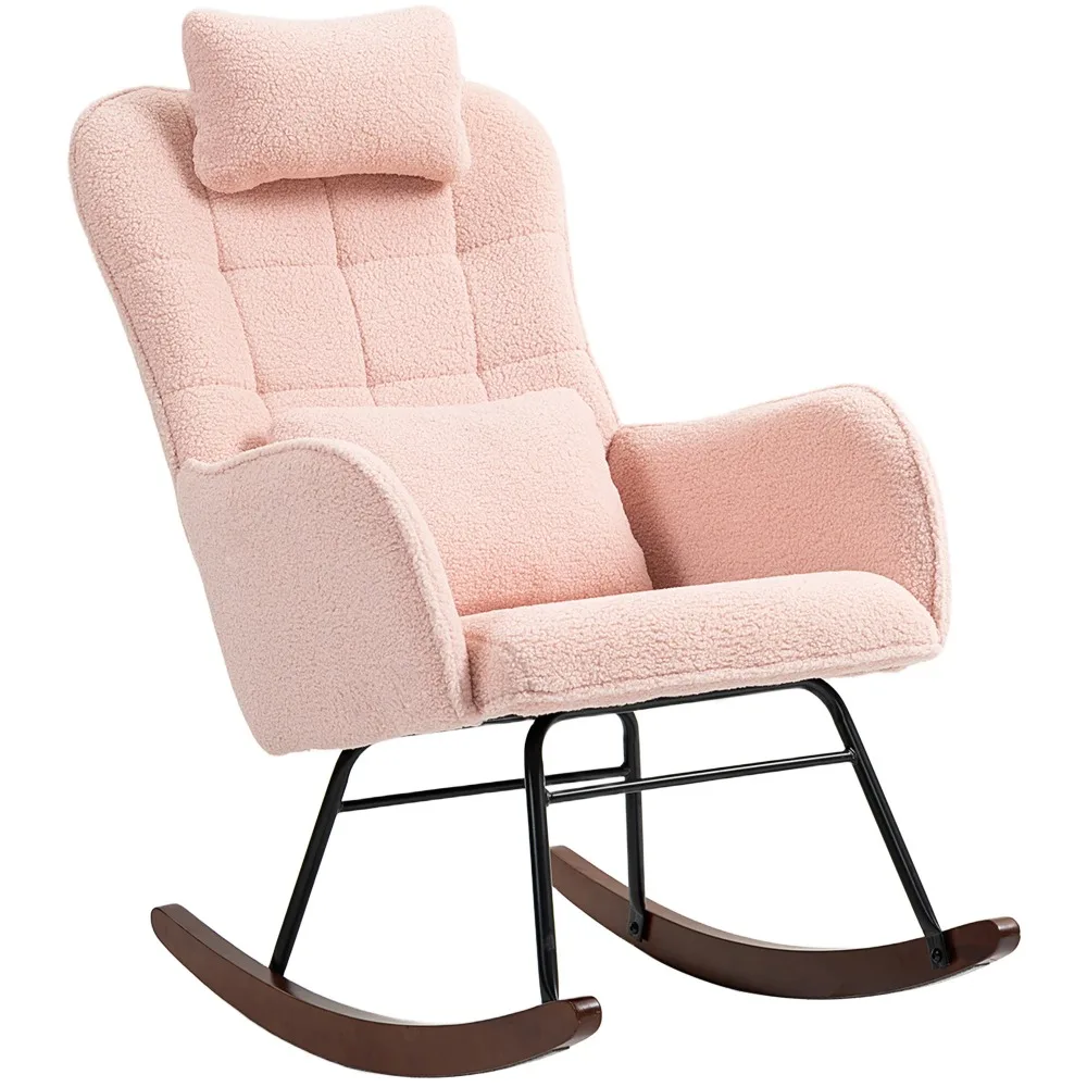 

Boucle Rocking Chair with Headrest and Lumber Pillow Pink