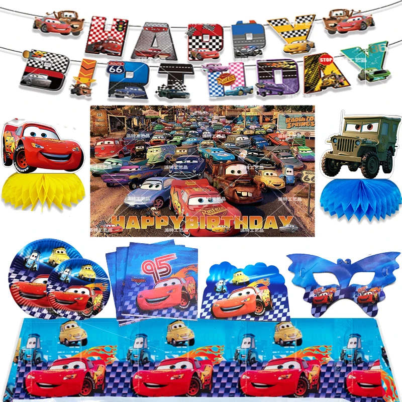 Disney Pixar Cars Lightning Mcqueen Birthday Party Decoration Disposable Tableware Set Banner Backdrop Balloons Supplies For Kid