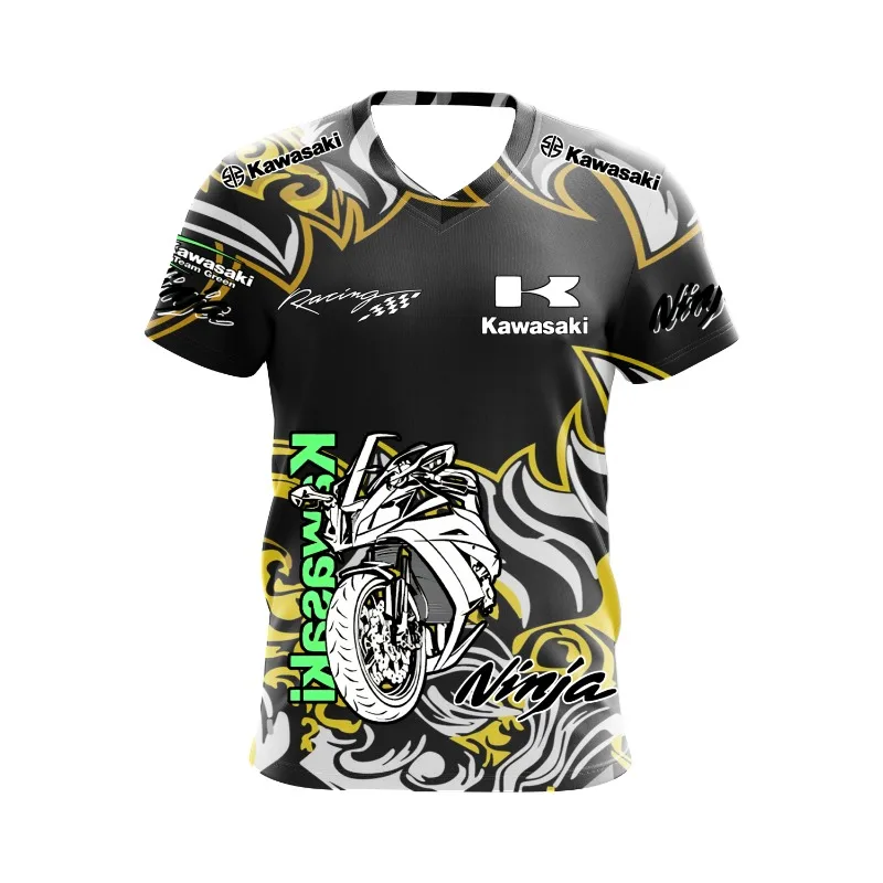 2025 الصيف دراجة نارية الرياضة كاواساكي دراجة نارية فريق شعار في الهواء الطلق على الطرق الوعرة المنافسة المشجعين الرجال سباق الدراجات النارية تي شيرت #3