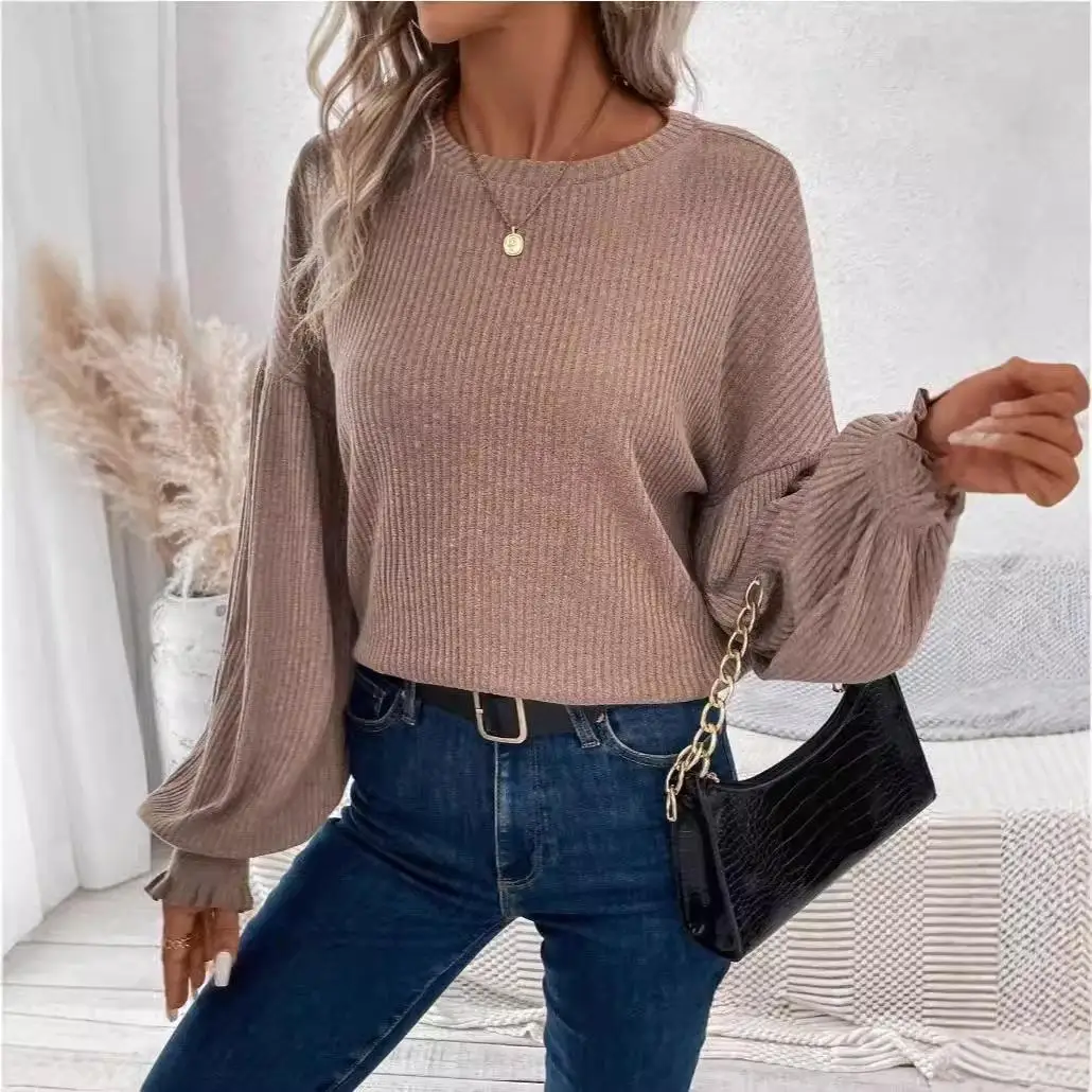 

Women's Pit Strip oulder Long Sve T-irt Cotton Knitted Color Commute Sle Faionable Ladies' Tee