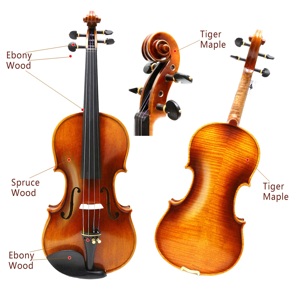 4/4 Full Size Advanced Violin Hand Made New Violin With Brazil wood Bow Ebony Fretboard Lightweight Durable