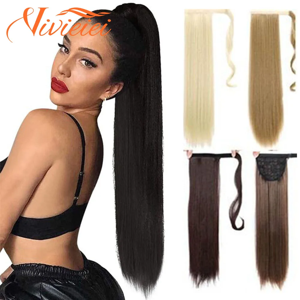 

VIVIEIEI Ponytail Hair Extension 22 Inch 100g Natural Black Ponytail Extension Clip in Wrap Around Hair Extension Hairpieces