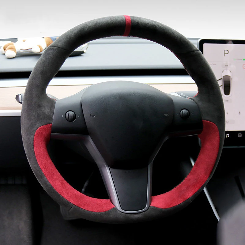 Custom Car Steering Wheel Cover in Alcantara for Tesla Model 3 Model Y Hand Sewing Stering Wheel Cover Accessories Car-styling