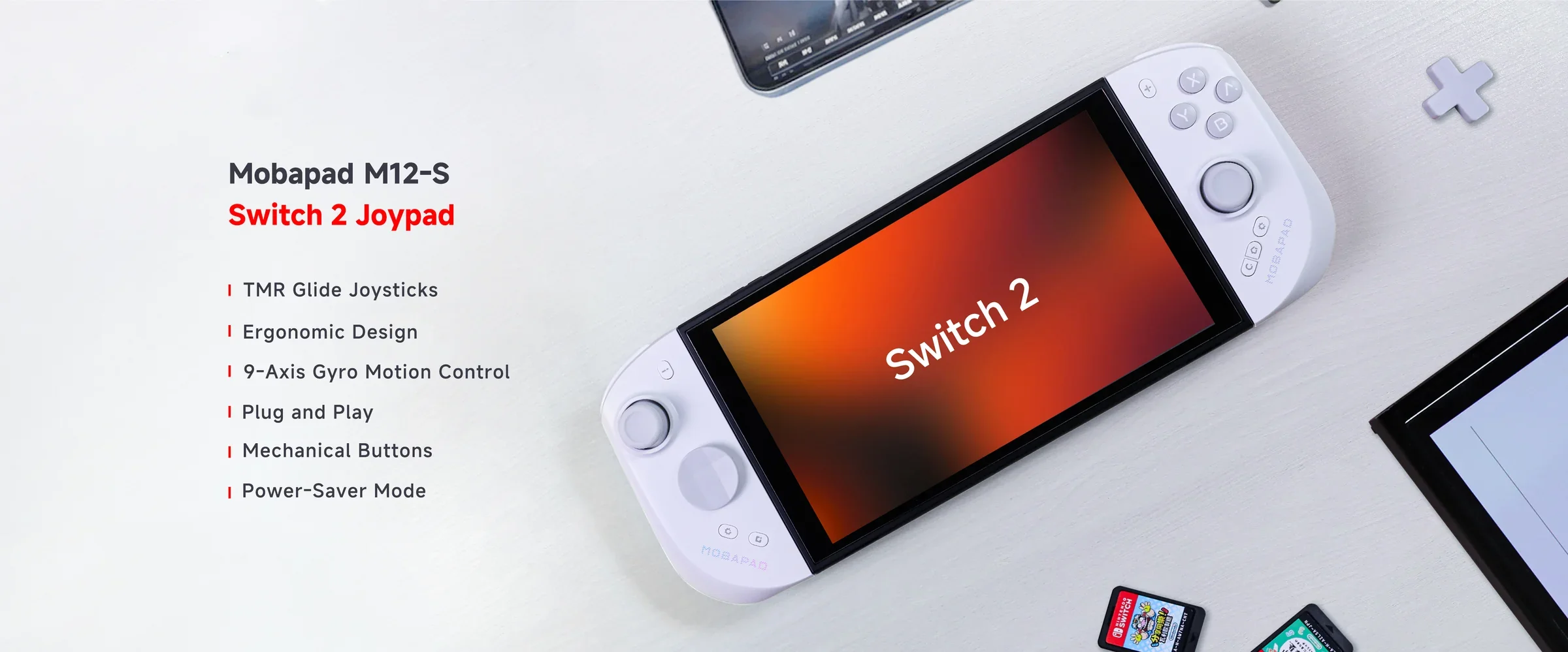 MOBAPAD M12-S Gaming-Controller für Switch 2, geteiltes Gamepad mit TMR-Sticks, 9-Achsen-Gyro-Bewegungssteuerung, Energiesparmodus für NS2 – Detail 2