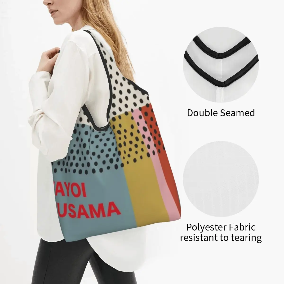 Custom Fashion Print Yayoi Kusama Infinity Dots Shopping Tote Bag Portable Shopper Shoulder Handbag