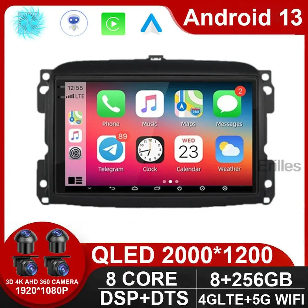 Car Radio For Fiat 500L Egea Doblo 2012 - 2017 Multimedia Stereo Autoradio Android 12 DSP CarPlay Video Audio Navigation QLED