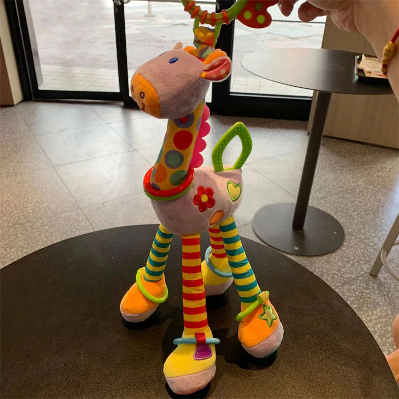 Pingente de chocalho para carrinho de bebê, pingente de cama de bebê, sino de cama, brinquedo de carro de girafa de desenho animado, gadget de caminhada para bebê