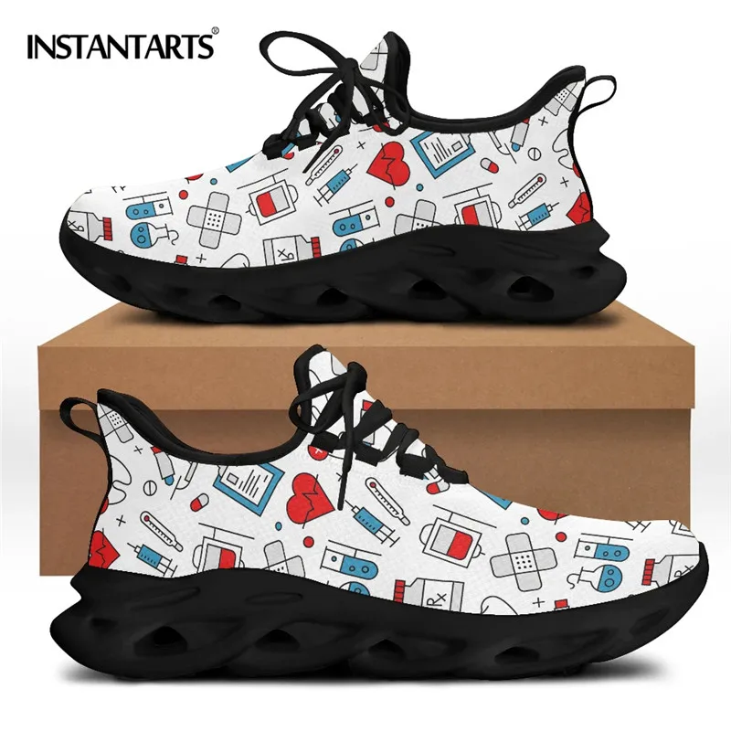 INSTANTARTS Cute Cartoon Medical Pattern Nurse Shoes for Women Female Running Sneakers Light Mesh Flat Shoe Women's Footwear