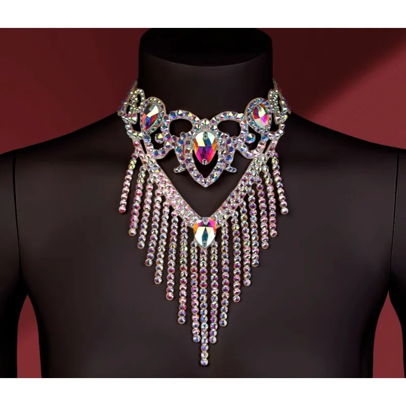 

customized neck tassel sparkling diamond necklace modern dance accessories belly dancewear Latin versatile handmade necklace