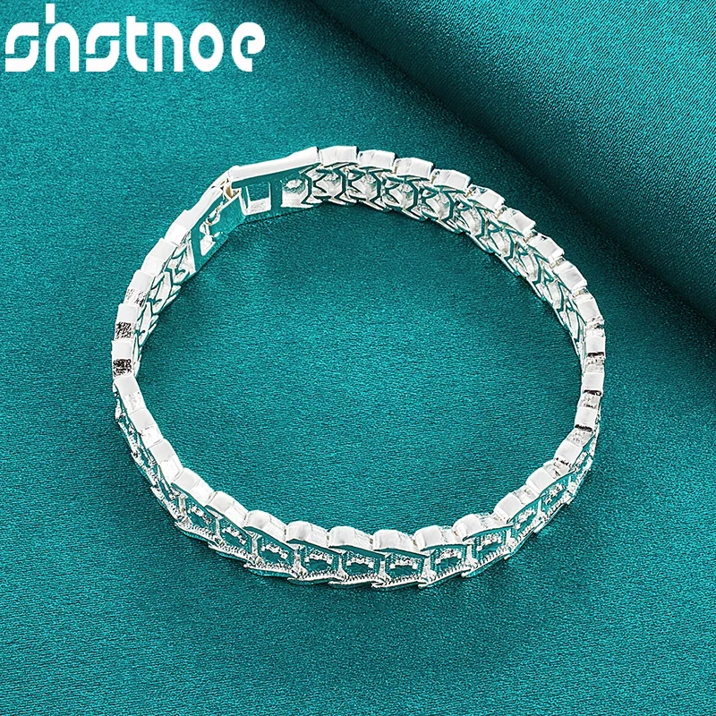 SHSTONE 925 Sterling Silver Centipede Bracelets Classics Wide Wristband Chain Bangle For Men Women Party Wedding Fashion Jewelry