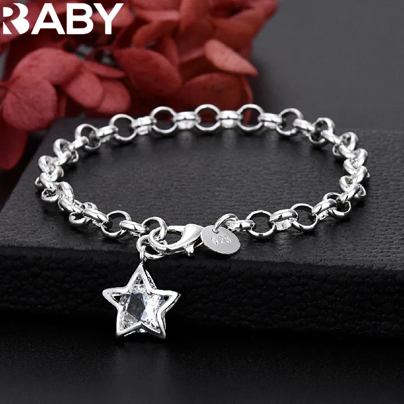 

Classic 925 Sterling Silver Shining Crystal Star Bracelets for women Fashion original designer party wedding Jewelry gifts