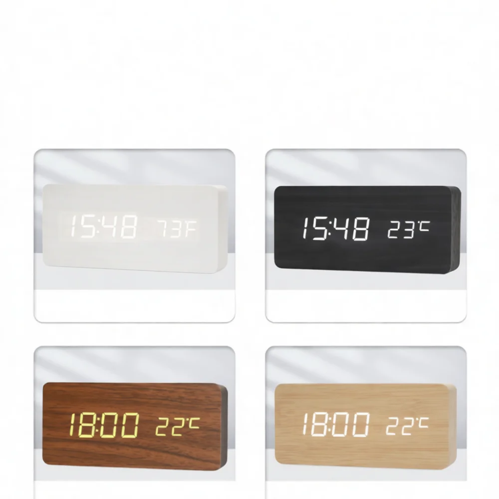 Vintage Alarm Clock - Vintage Ahşap LED Masa Saati Sessiz